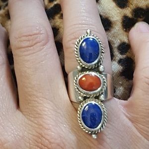 blue lapis carnellion sterling silver ring